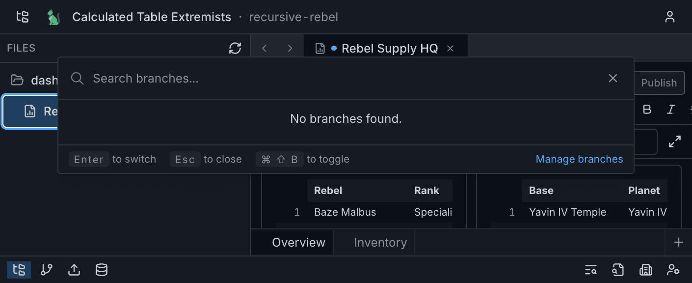 Branch switcher in the Thelix IDE